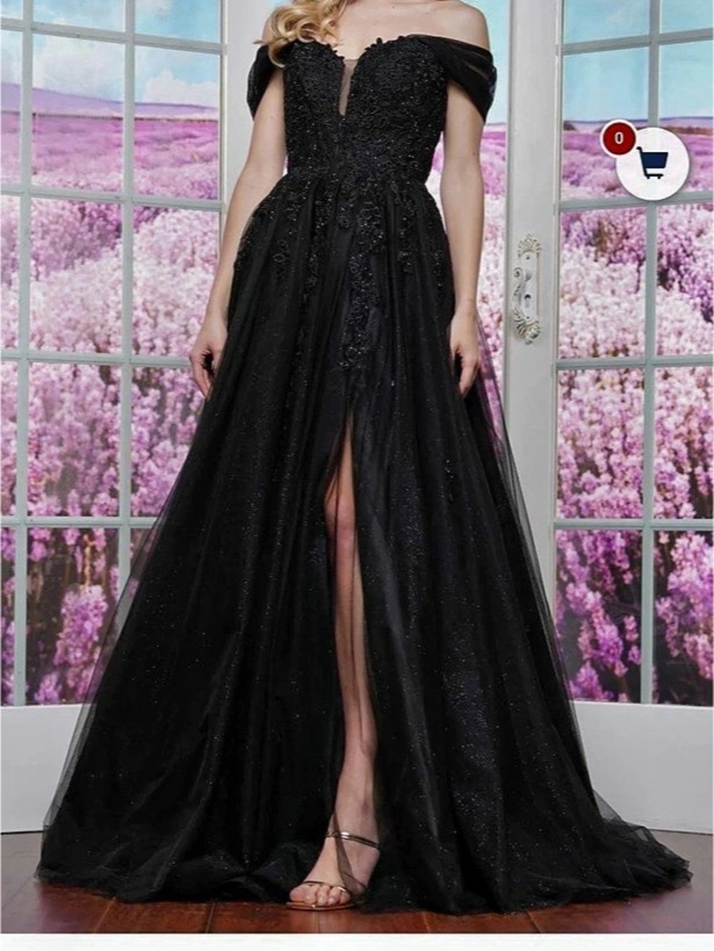 Colors Dress 3474 Off Shoulder Embroidered Prom Dress Prom Dress Black